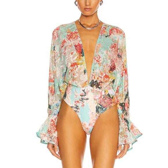 HEMANT & NANDITA Tops - HEMANT & NANDITA Sage Plunge Open Back Bodysuit Size L